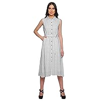 Sleeveless Printed Button Down Dress with Pocket Casual Women Shirt