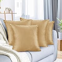 Nestl Throw Pillow Covers, Cozy Velvet Decorative Camel Gold Pillow Covers 18x18 Inches, Soft Solid Couch Pillow Covers for Sofa, Bed and Car, Set of 4