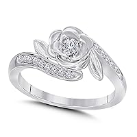 14K Rose Gold Finish Round Cut White Cubic Zirconia Rose Flower Design Fashion Ring Women's Jewelry