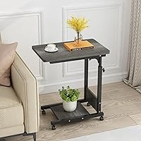 Adjustable C Table Sofa Side Bedside Table, Hospital Bed Table Rolling Tray with Storage, Mobile Computer Desk Laptop Table with Wheels for Home Use(Grey)