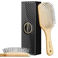 BFWood Bamboo Hair Brush with Steel Bristles, Help Hair Growth and Massaging Scalp