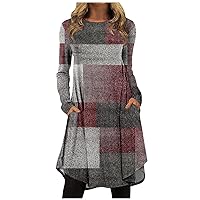 Women's Black Dress Fashion Casual Solid Color Round Neck Pullover Loose Long Sleeve Dress White, S-3XL