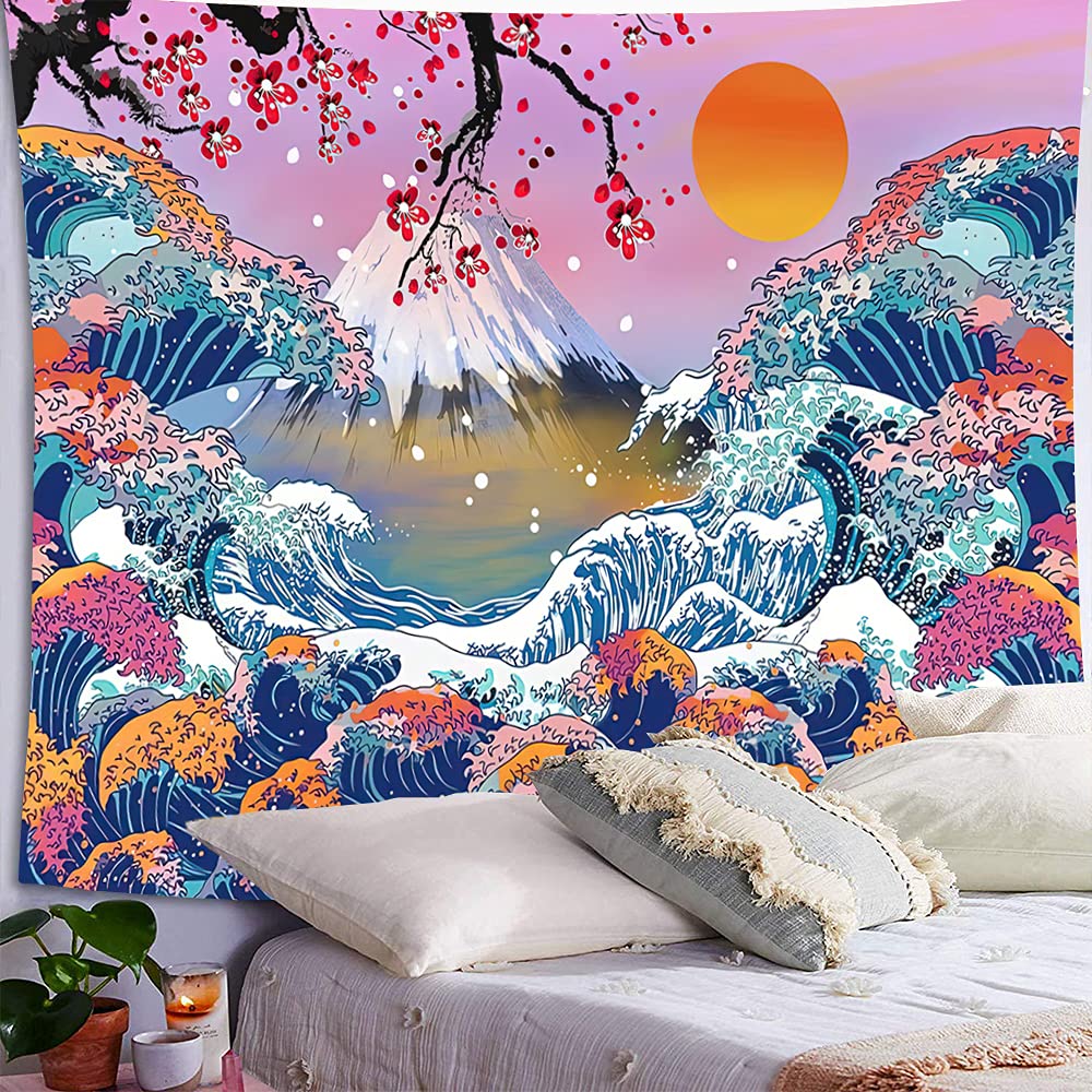 Spanker Space Japanese Asian Art Modern Blue Anime Ocean The Great Waves  Kanagawa of Hokusai Aesthetic Waterproof Fabric Cool Bath Shower Curtain  72x72 Inches with Hooks for Bathroom No Liner Needed :