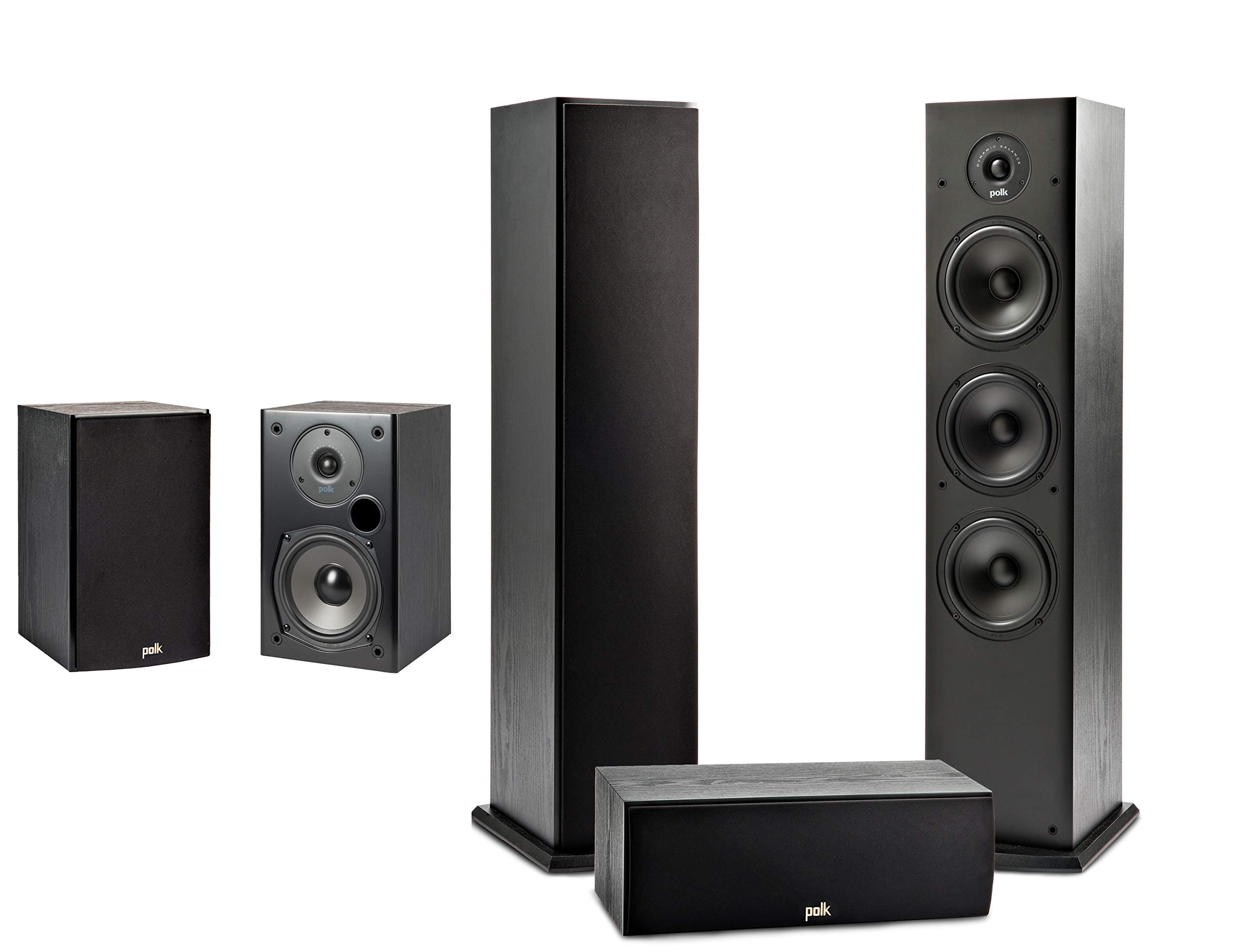 Polk Audio T Series 5 Channel Home Theater Bundle | Includes Two (2) T15 Bookshelf, One (1) T30 Center Channel & Two (2) T50 Tower Speakers | Premium Sound at a Great Value | Dolby and DTS Surround