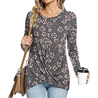Anymiss 2024 Womens Winter Long Sleeve Shirt Casual Spring Tunic Tops Twist Front Blouse Crewneck T-Shirts
