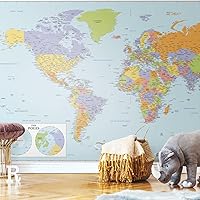 RoomMates RMK12025M World Map Educational Teacher Classroom Supply Peel and Stick Wall Mural - 10.5 ft. x 6 ft. , Blue