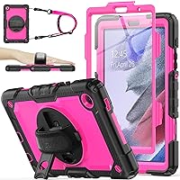 Case for Samsung Galaxy Tab A7 Lite 8.7'' with Screen Protector Pencil Holder [360 Rotating Hand Strap] &Stand, Drop-Proof Case for Samsung A7 Lite 2021 SM-T220/T225/T227, Pink/Black
