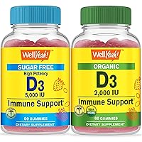 Vitamin D3 5,000 IU Sugar Free + Organic Vitamin D3, Gummies Bundle - Great Tasting, Vitamin Supplement, Gluten Free, GMO Free, Chewable Gummy