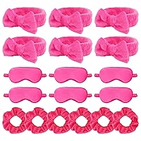18 Pcs Sleepover Party Supplies for Girls - Pink Party Favors Include 6 Spa Headband, 6 Silk Eye Mask and 6 Velvet Scrunchies for Spa Birthday, Bachelorette Party, Slumber Wedding (Hot Pink)