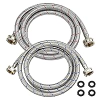 Beaquicy 6 Ft Washer Stainless Steel Hoses Braided Stainless Steel Water Supply Line - Hot and Cold Striped Water Supply Lines for Washing Machine - 2 Pack