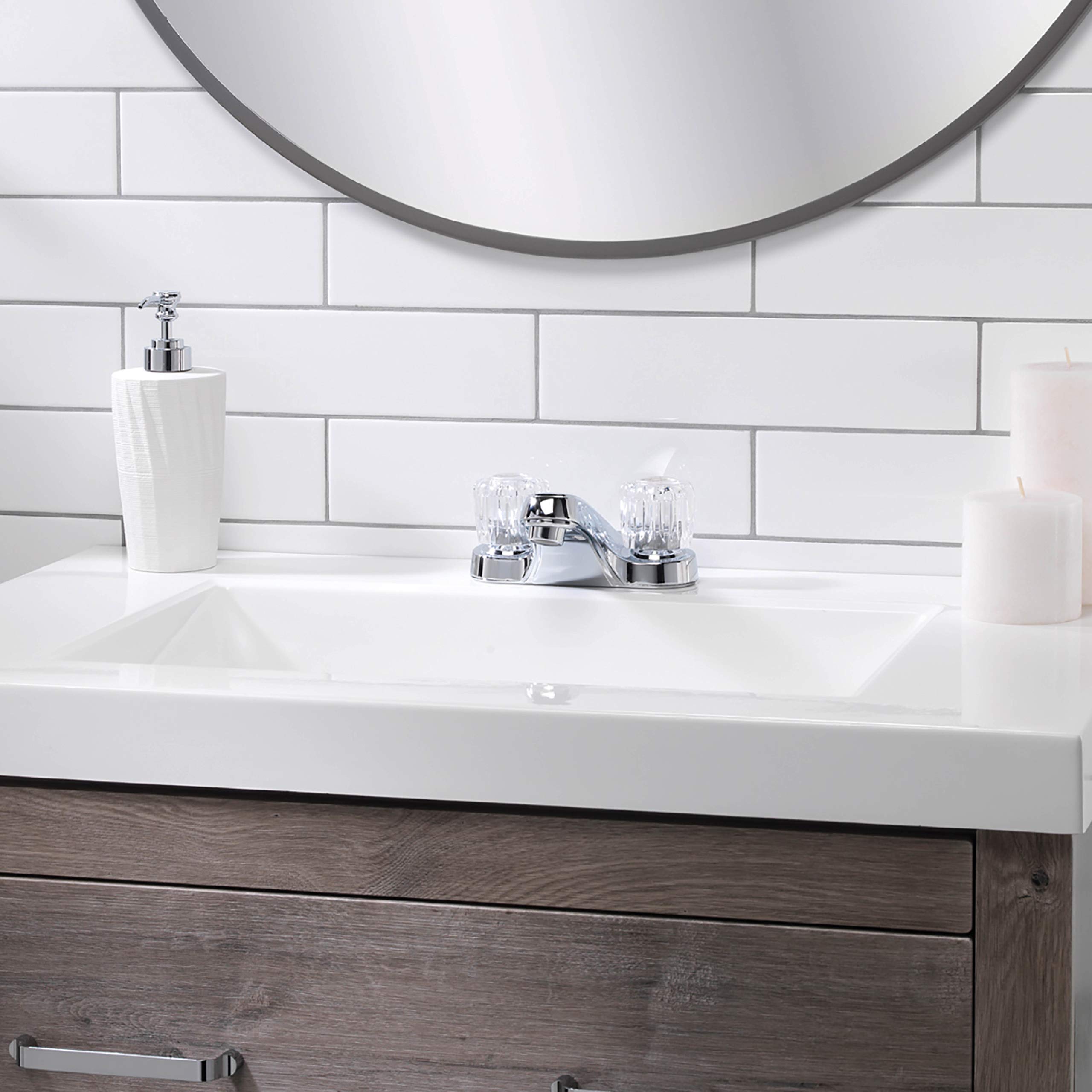 Aqua Vista 10-B421-AV Two Handle Bathroom Sink Faucet, Polished Chrome with Acrylic Round Knobs
