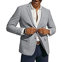 PJ PAUL JONES Mens Blazer Casual Two Button Cotton-Linen Sport Coat Lightweight Plaid Suit Jackets