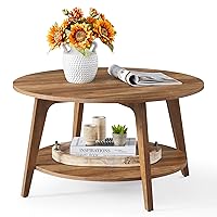 VASAGLE Round Coffee Table, 2 Tier Coffee Table with Storage, for Living Room, 31.5 x 17.7 Inches, Easy to Assemble, Honey Brown ULCT243K41