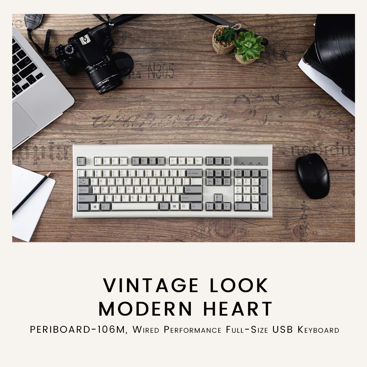 Perixx PERIBOARD-106M Wired Retro Keyboard with The Optical Mouse