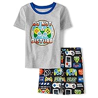The Children's Place Boys Sleeve Top and Shorts Snug Fit 100% Cotton 2 Piece Pajama Set, Do Not Disturb Gamer