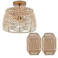 Item Woven Rattan Ceiling Light and Item Wall Sconce Set of 2 Bundle