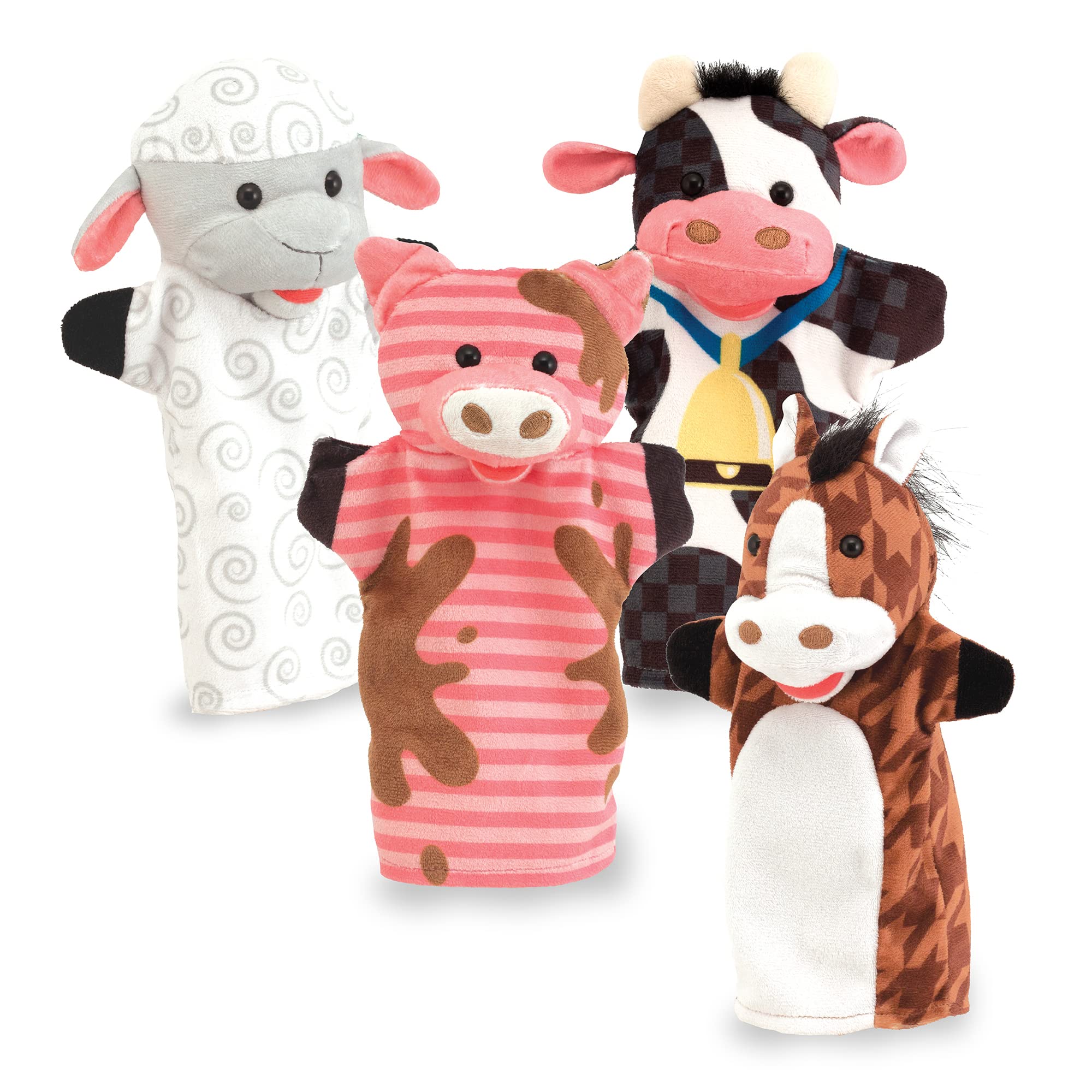 Melissa & Doug Farm Friends Hand Puppets (Set of 4) - Cow, Horse, Sheep, and Pig, Farm, 1 EA
