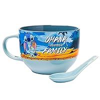Silver Buffalo Stitch and Scrump Ohana Means Family Boxed Ceramic Soup Mug Spoon Set, 24 Ounces