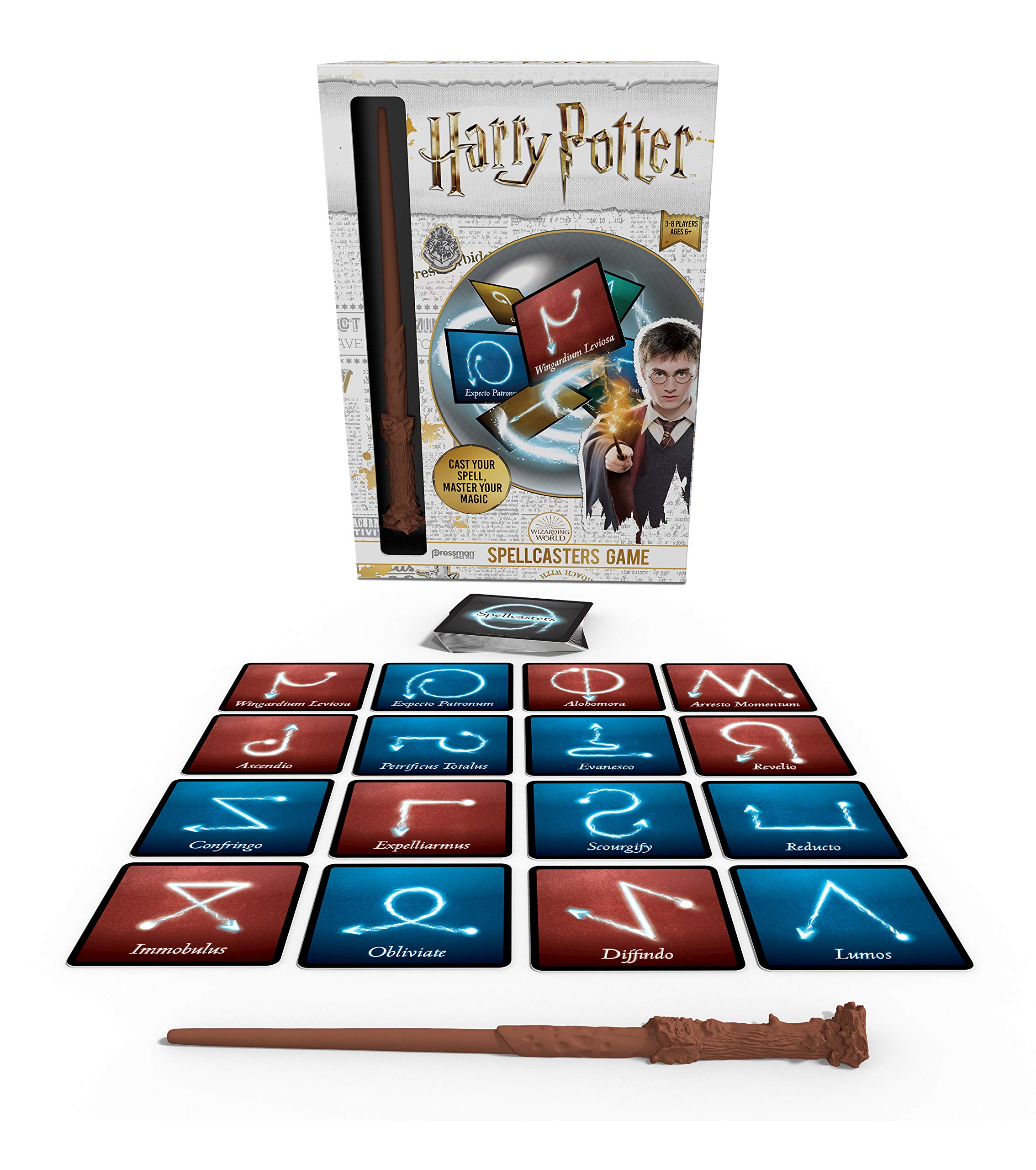 Harry Potter Spellcasters-A Charade Game with A Magical Spin - Cast Your Spell and Master Your Magic - Includes Spellcaster Wand (Replica of Harry Potter's Wand), 32 Spell and 32 Spellcaster Cards