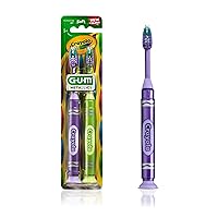 GUM Crayola Metallic Marker Children’s Toothbrush , Soft Bristled Kids’ Toothbrush Set Age 5+ , Suction Cup Base , 2ct (6pk)