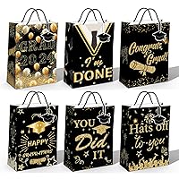 Kenburg 24 Pack Graduation Gift Bags with Tags, Paper 2024 Graduation Party Favor Bags with Handles, Congrats Grad Class of 2024 Gifts Bag, Graduation Goodie Bags Grad Party Supplies- Black Gold