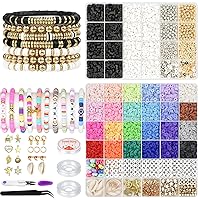 Gionlion Clay Beads Bracelet Making Kit, 9000 Pcs Flat Preppy Beads Golden Beads for Friendship Bracelets DIY Arts and Crafts Birthday Gifts Toys