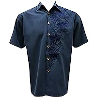 Bamboo Cay Mens Short Sleeve Island Leaf Nation Casual Embroidered Woven Shirt