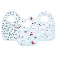 aden + anais Snap Baby Bib, 100% Cotton Muslin, 3 Layer Burp Cloth, Super Soft & Absorbent for Infants, Newborns and Toddlers, Adjustable with Snaps, 3 Pack, Naturally