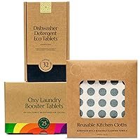 CLEANOMIC Oxy Laundry Booster, Dishwasher Pods & Reusable Kitchen Cloth Bundle