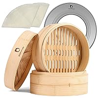 Bamboo Steamer Basket With Steamer Ring - 10 inch Dumpling Steamer Basket - Large Bamboo Steamer for Cooking Bao Buns, Dim Sum - Chinese Steamer Bamboo Steam Basket - Steaming Basket