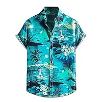 Mens Tropical Print Beach Shirt Short Sleeve Button Hawaiian Shirt Casual Aloha Shirts Summer Vacation T-Shirt Tops