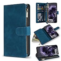 ZZXX Google Pixel 8 Case Wallet with RFID Blocking Card Slot Premium Soft PU Leather Zipper Flip Folio Wallet with Wrist Strap Kickstand Protective for Pixel 8 Wallet Case(Blue 6.3 Inch)