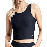MIER Women’s Crop Tank Longline Workout Sports Bra Sleeveless Padded Athletic Yoga Running Top with Built in Bra, Square Neck