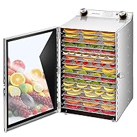 Food Dehydrator Machine 18 Stainless Steel Trays, Food Dryer for Beef Jerky, Meat, Vegetables and Fruit, with Time and Temperature Control, Silver