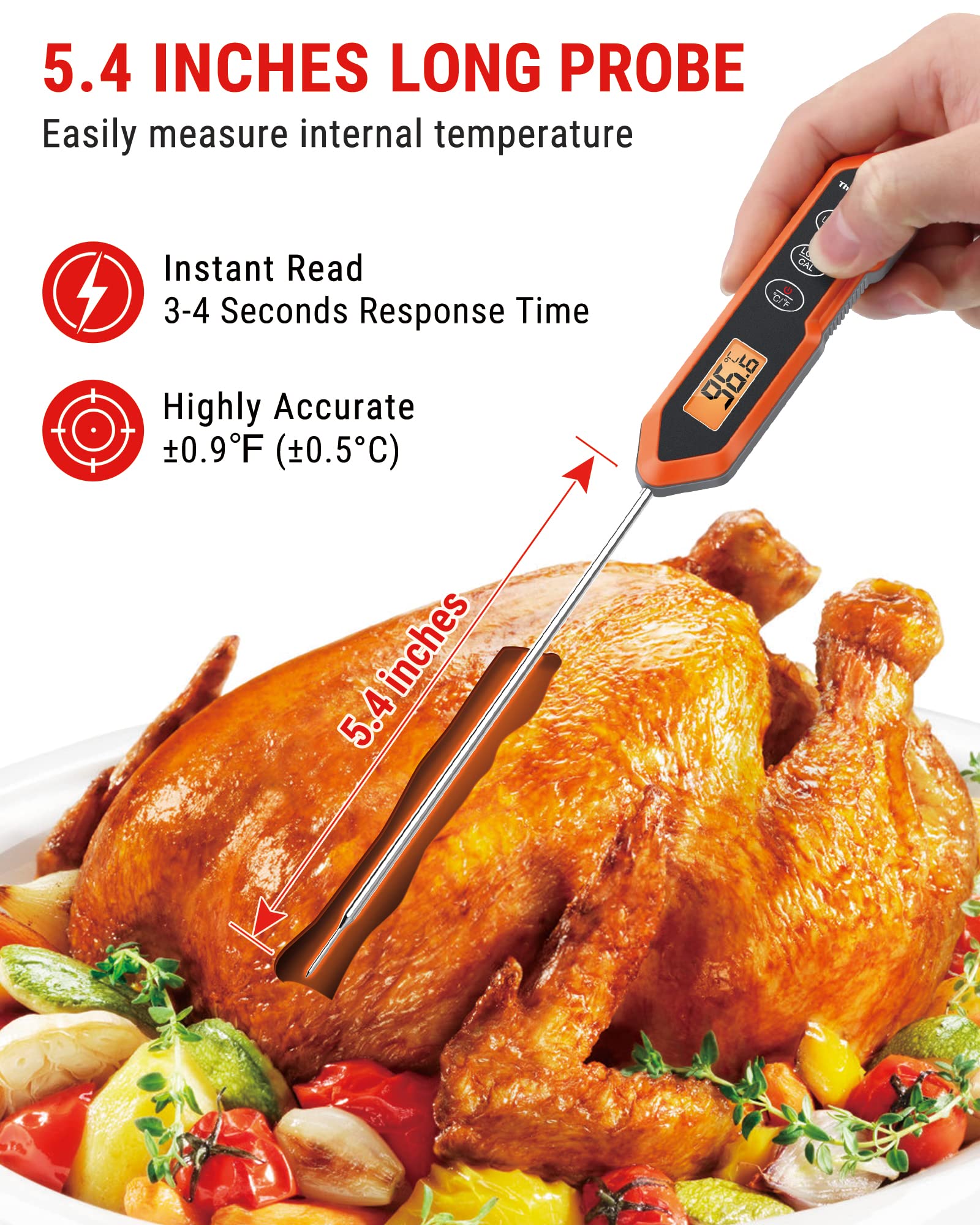 ThermoPro TP829 Wireless Meat Thermometer for Grilling and Smoking with ThermoPro TP15H Waterproof Instant Read Food Thermometer