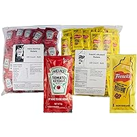 Slide Seal Bag of 200 Total Ketchup & Mustard Condiment Packs - 100 Single Serve Packets of Each: Ketchup & Mustard w/Plastic Food Bag & Slide Seal – Perfect for Boxed Lunches, BBQ, Picnics, and Part