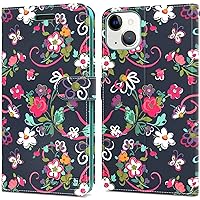CoverON Wallet Pouch Designed for Apple iPhone 13 Mini Leather Case, RFID Blocking Flip Folio Stand Phone Cover - Floral Design