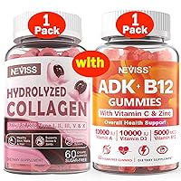 NEVISS 1Pack Hydrolyzed Collagen Gummies + 1Pack Vitamin ADK with B12 Gummies