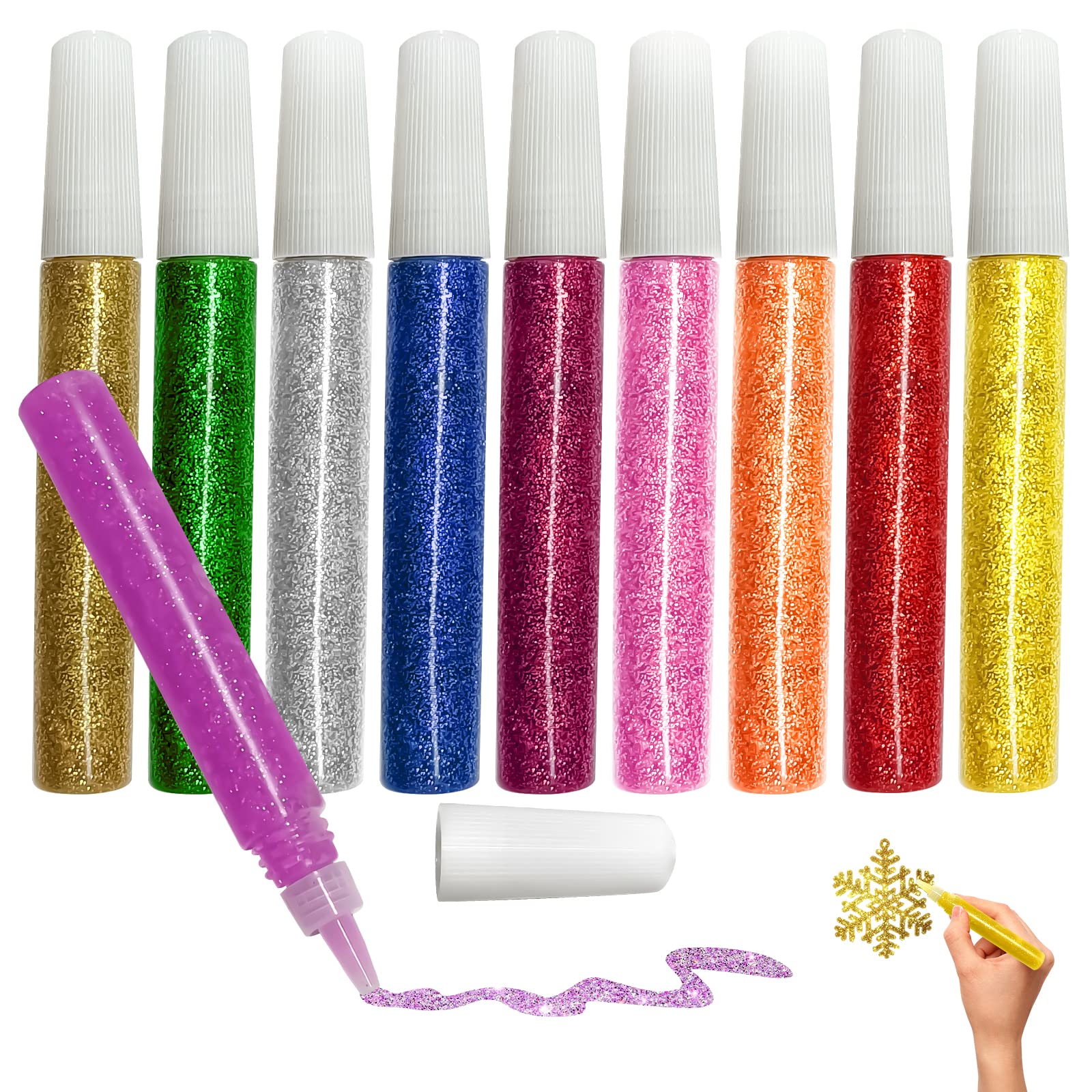Mesen 10 Pack - Non-Toxic Washable Glitter Glue Stick Set, DIY Arts & Crafts Glitter Pens, Glitter Glue Gel Pens for Art Projects, Grad Caps Assorted Colors Glue Stick, Decorating Supplies