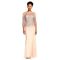 Women's 3/4 Sleeve Beaded Illusion Gown with Sweetheart Neckline