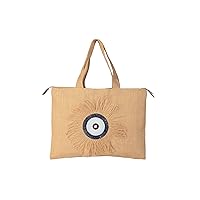 Evil Eye Embroidery Jute Handbag Tote Beach Bag Zipper Gift Bag with Crystals and Tassels