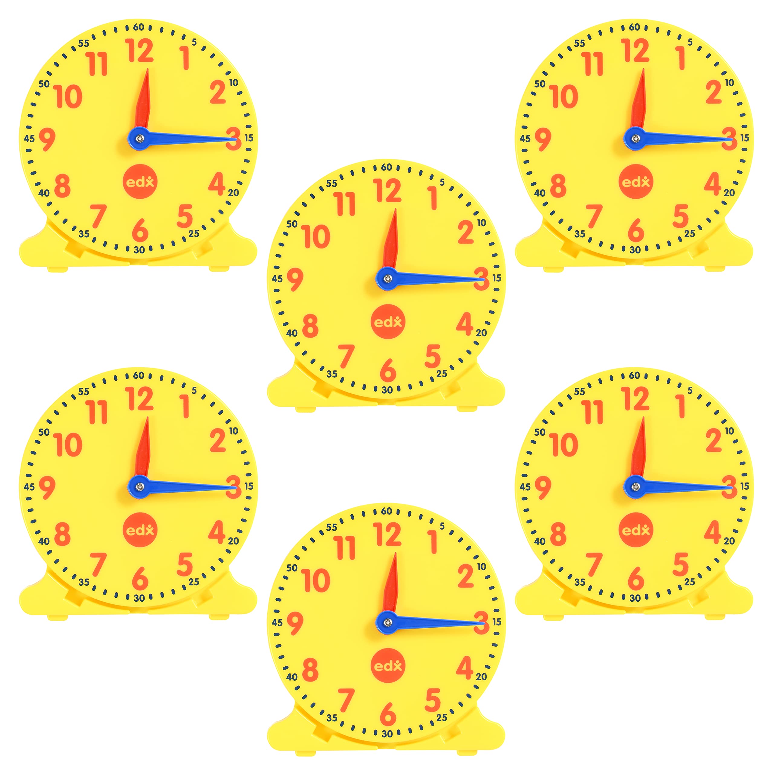 edxeducation Student Clocks - Set of 6 - Clock for Kids Learning to Tell Time - Analog Clocks with Movable Hands to Teach Children Minute and Hour Relationships