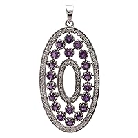 Natural Colombian Natural Gemstone & Simulated Diamon Pendant 925 Fine Silver (amethyst)