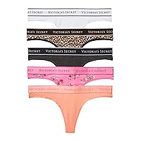 Victoria's Secret Cotton Logo Thong Panty Pack, Underwear for Women, 5 Pack, Spring Mix (M)