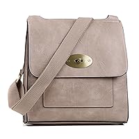 AOSSTA Women's Cross-Body Bags Leather Large/Medium Twist Lock Cross Body Messenger Bag Turnlock Shoulder Bag (Khaki)
