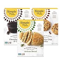 Simple Mills Almond Flour Baking Mix Variety Pack (Chocolate Muffin & Cake, Chocolate Chip Cookie, Artisan Bread) - Gluten Free, Plant Based (Pack of 3)