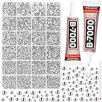 b7000 Clear Glue with 20100Pcs Silver Clear Flatback Rhinestones for Crafts Clothing Clothes Decor Fabric Shoes, Flat Back Gems Diamonds Bedazzler Kit with Rhinestones Bulk Jewels Crystals 2-6mm Mixed