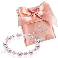 Pearl Bracelets for Girls, Sterling Silver Cross Charm, Baptism Gifts for Girl, Girls Bracelet, Rosaline Pink Pearls and Crystals, Girls Jewelry Birthday Gift
