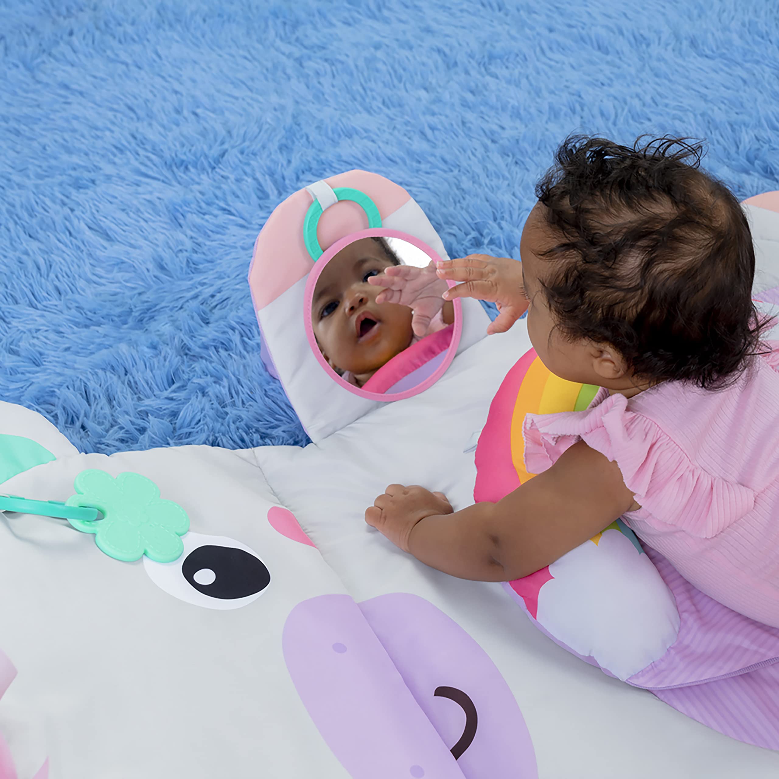 Bright Starts Tummy Time Prop & Play Baby Activity Mat with Support Pillow & Taggies - Unicorn 36 x 32.5 in., Age Newborn+