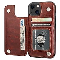 Compatible with iPhone 13 Wallet Case with Card Holder, PU Leather Kickstand Card Slots Case, Double Magnetic Clasp Durable Shockproof Cover 6.1 Inch(Brown)